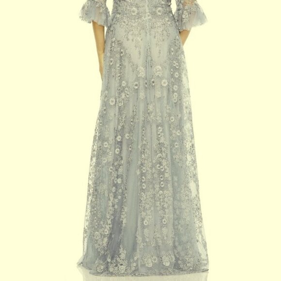 Mac Duggal Platinum Gray Beaded Embroidered Floral A-Line Gown - Picture 4 of 6